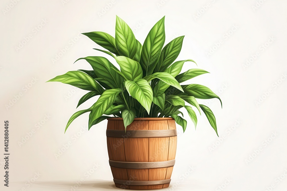 Fototapeta premium Plant with barrel pot illustration on white background