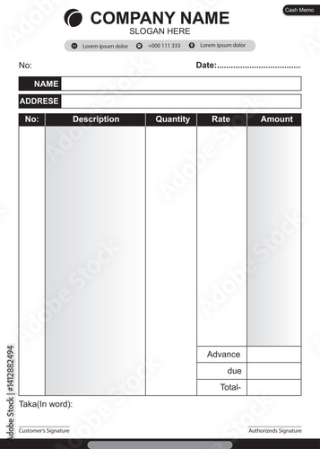 Invoice cash memo delivery note template design vector file.