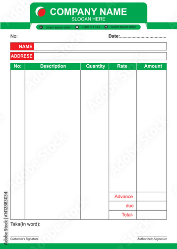 Invoice cash memo delivery note template design vector file