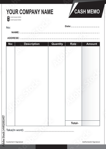 Invoice cash memo delivery note template design vector file.