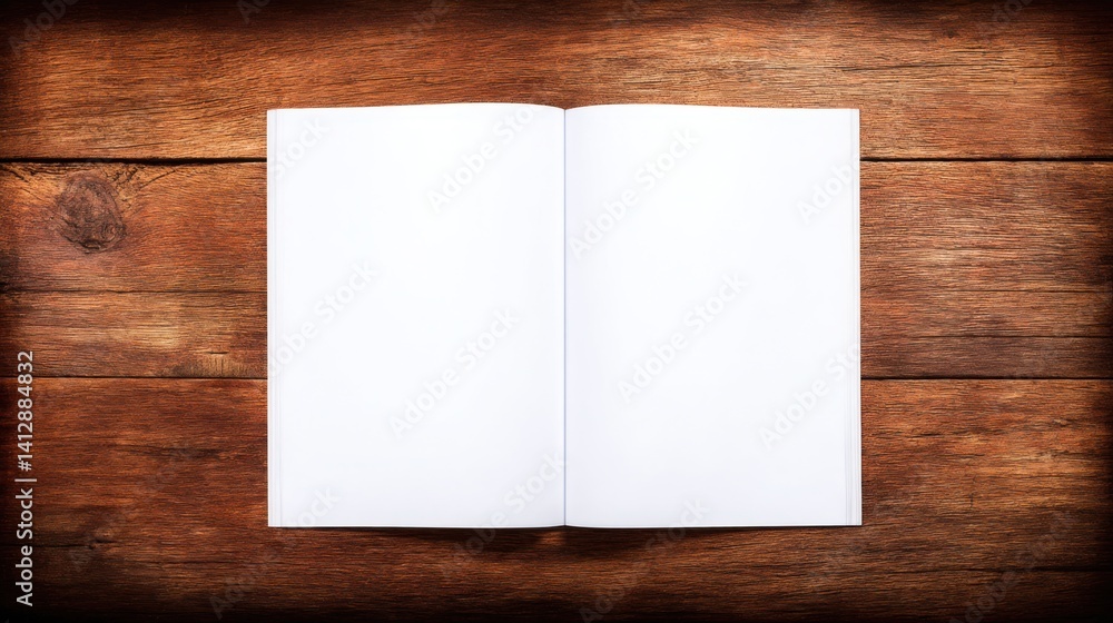 Open book resting on a wooden table signifying a new start and fresh ideas in a minimalist design approach Open book resting on a wooden table signifying a new start and fresh ideas in a minimalist design approach