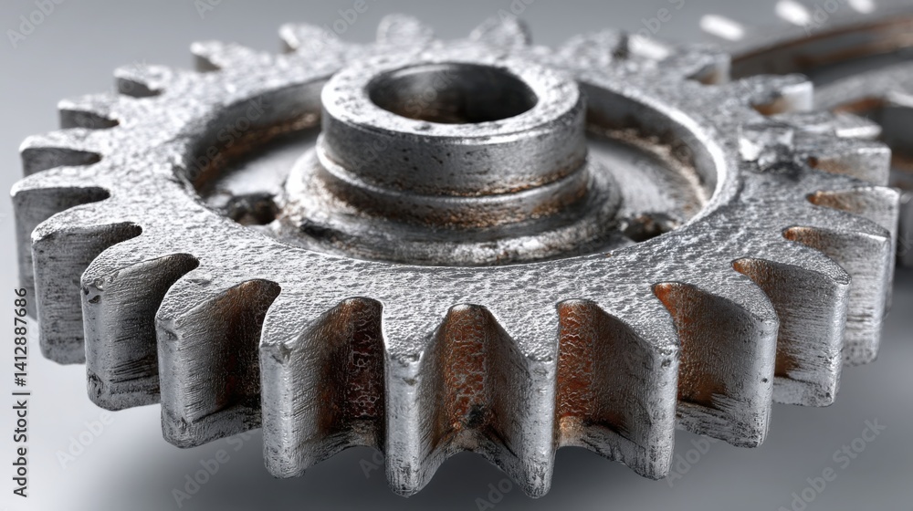 Single metal gear resting on a neutral background representing mechanical engineering and industrial design concepts Single metal gear resting on a neutral background representing mechanical engineering and industrial design concepts