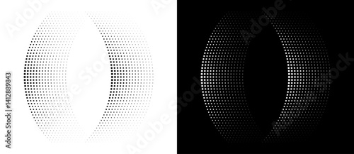 Modern abstract background. Halftone squares as design element. Black shape on a white background and the same white shape on the black side.