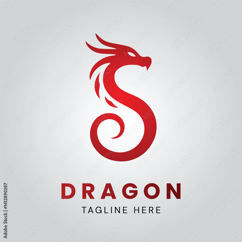 Fototapeta premium Red dragon logo design with curve body and horns