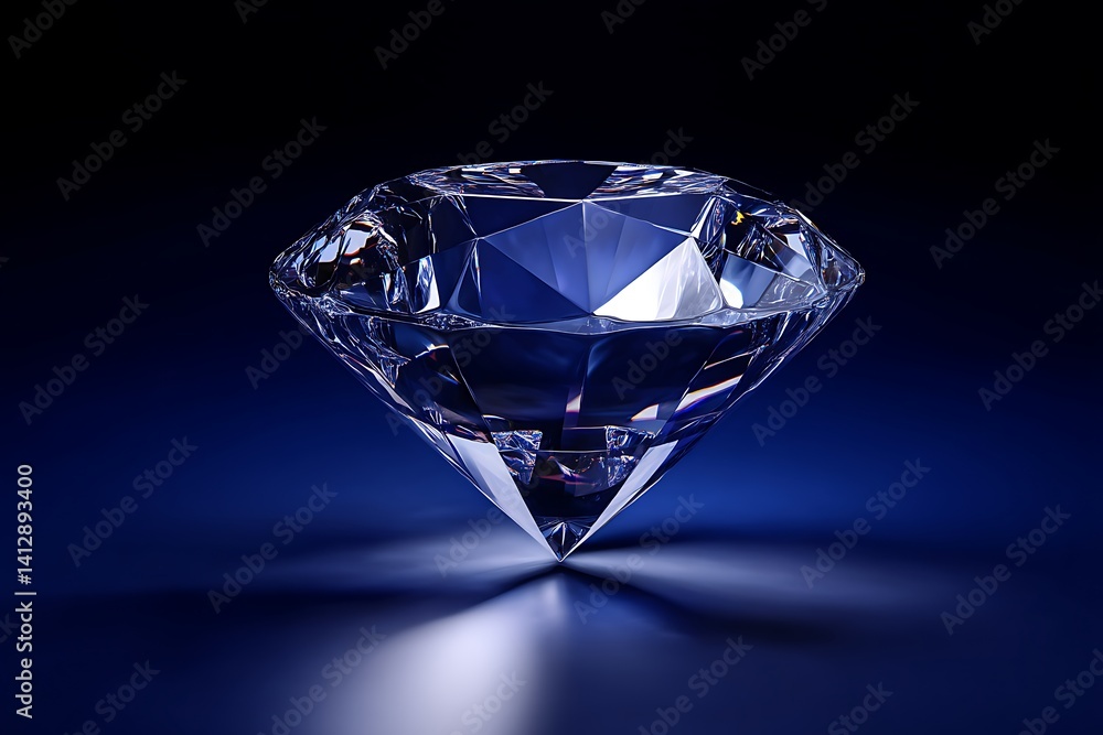 Sparkling elegance with a gleaming diamond set against a deep blue background, perfect for luxury and glamour concepts.