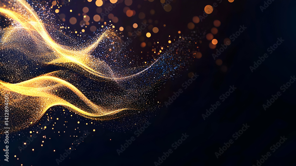 Abstract Glowing Golden Wave Design With Dark Background
