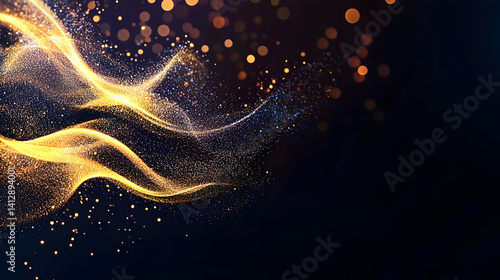Obraz na płótnie Abstract Glowing Golden Wave Design With Dark Background w salonie