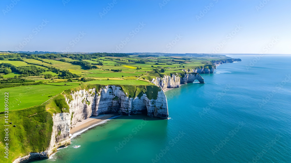 Coastal Cliffs And Green Valley Aerial View Of French Shore