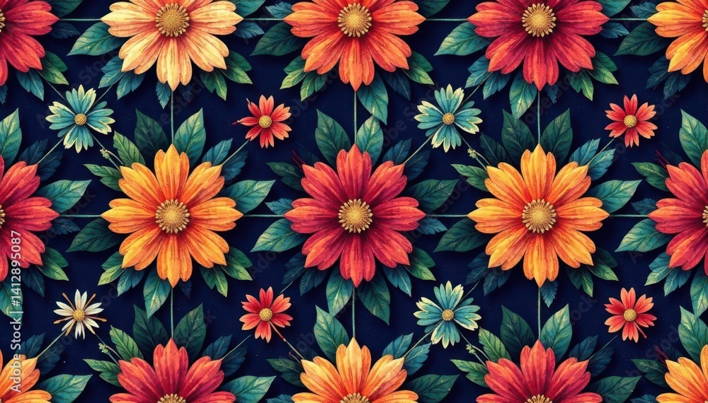 Fototapeta premium Intricate floral textile design, repeating seamlessly , background, flowers, textile design