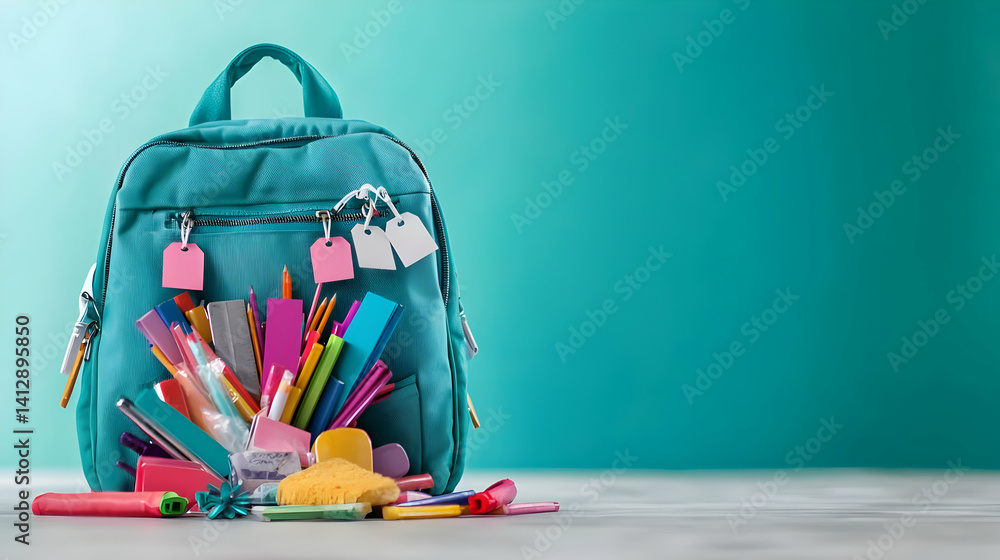 Colorful School Backpack Filled With Supplies