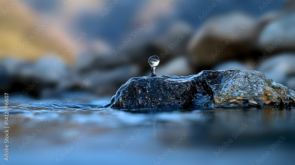 Water Drop On Rocks In Mountain Stream