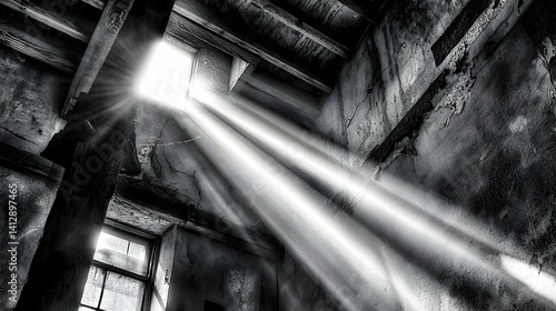 Obraz na płótnie Dramatic Sunlight Rays Illuminating Abandoned Interior w salonie