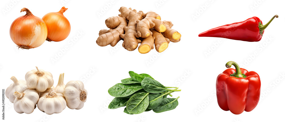 Set of different types fresh vegetables isolated on transparent background