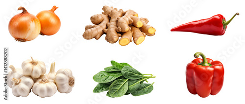 Obraz na płótnie Set of different types fresh vegetables isolated on transparent background
w salonie