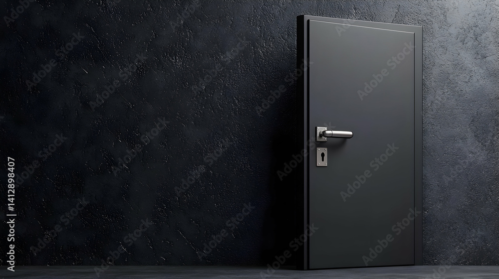 Modern Dark Gray Door On Dark Concrete Wall