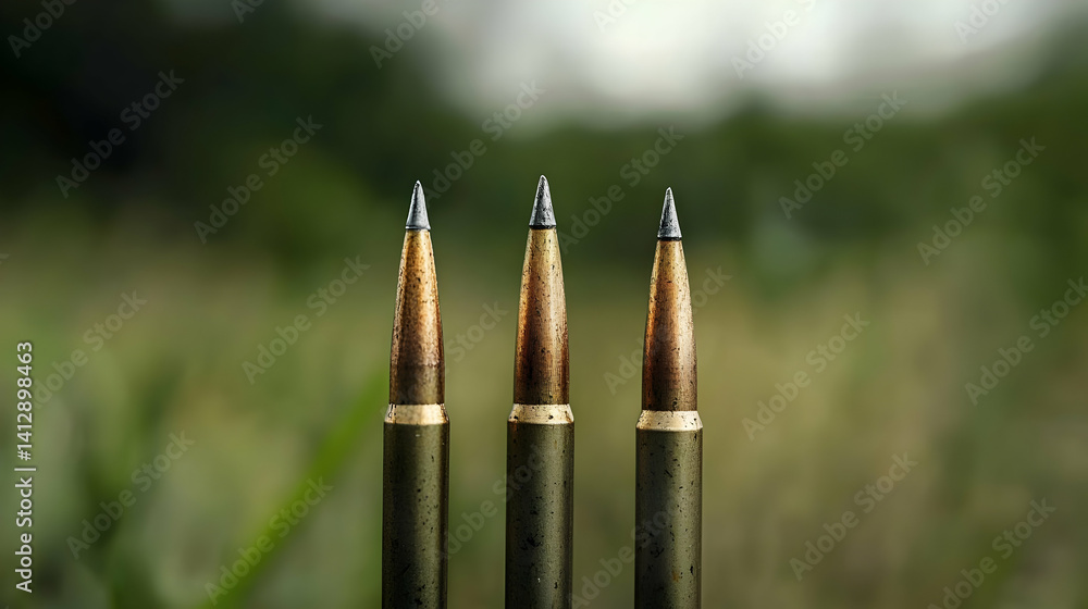 Three Vintage Pens On Green Blurred Background