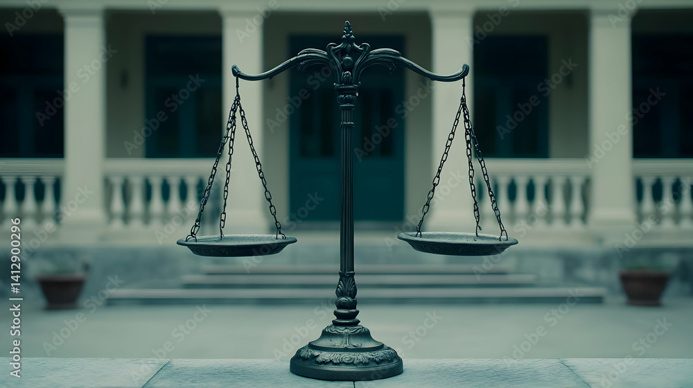 Antique Dark Gray Justice Scales on Porch