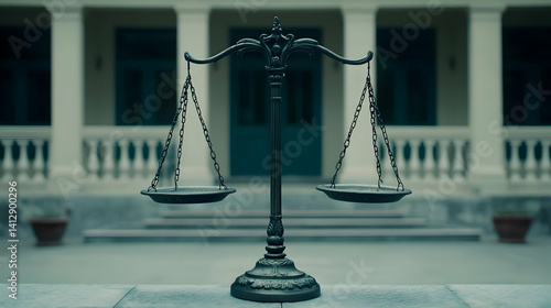 Obraz na płótnie Antique Dark Gray Justice Scales on Porch w salonie