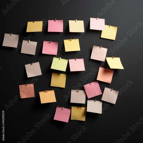 Colorful Notes on Dark Background with Mini Clothespins