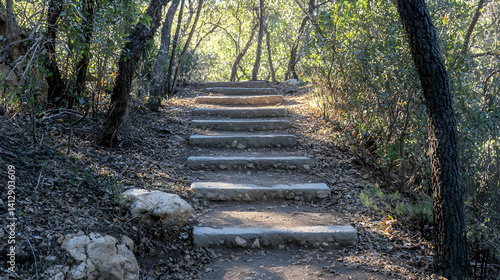 Obraz na płótnie Stone Steps Through Sunlit Forest Pathway w salonie
