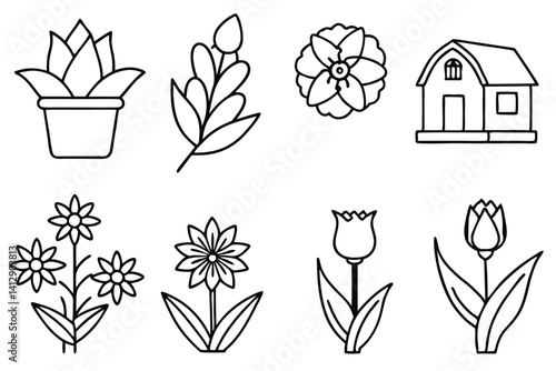 Different Types of Flower Farm Illustrations on White Background