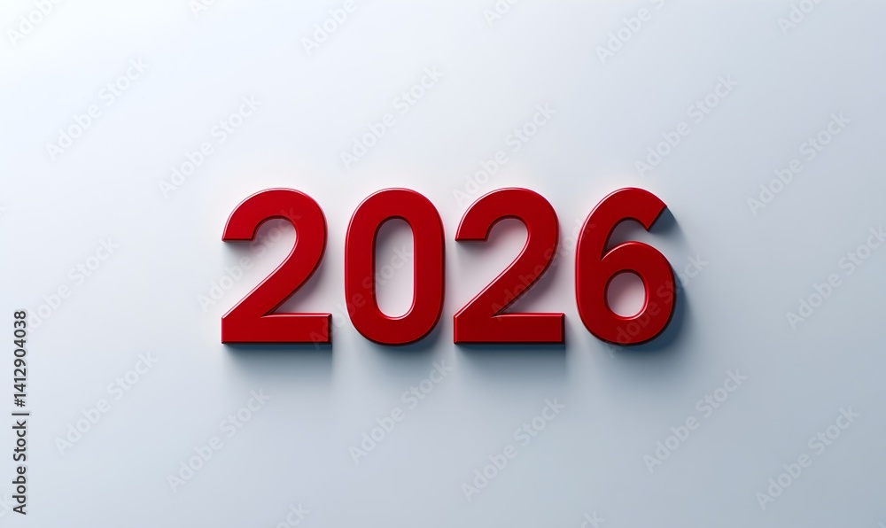 Bold red number 2026 displayed on a white background symbolizing the upcoming year and new beginnings Bold red number 2026 displayed on a white background symbolizing the upcoming year and new beginnings