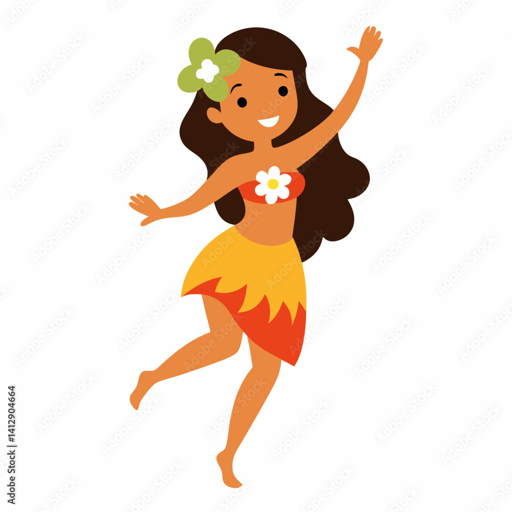 a tahitian girl in a pareo and flower lei dancing a tahitian girl in a pareo and flower lei dancing