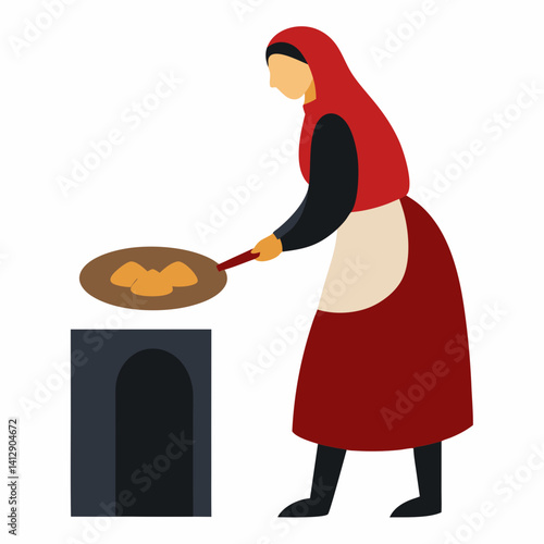 a syrian woman in traditional dress making