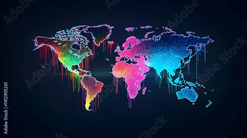 Colorful Digital World Map Graphic Design