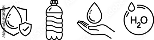 Vector Line Art Illustration Of Water Protection Health And Hydration Concepts