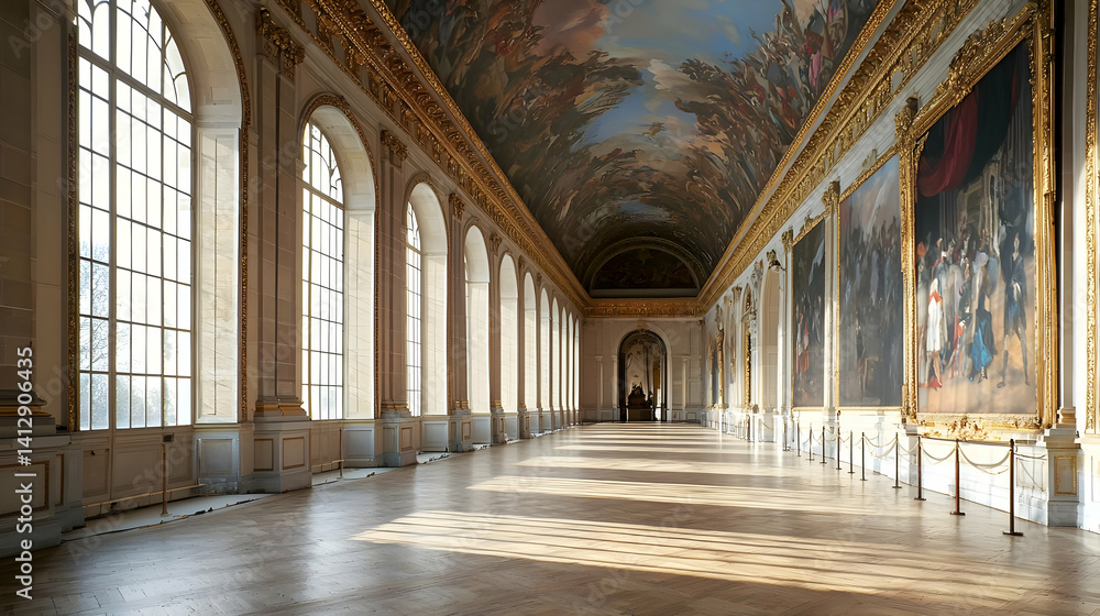 Grand Palace Hall With Sunlight And Paintings
