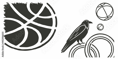 Raven's Eye View Abstract Basketball and Celestial Design