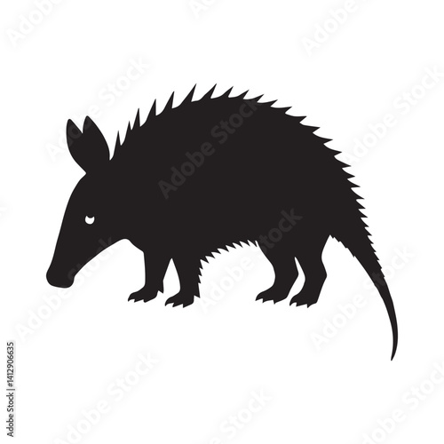 A clean black silhouette of an armadillo showcasing its distinctive armorer shape, ideal for wildlife-themed graphics.
