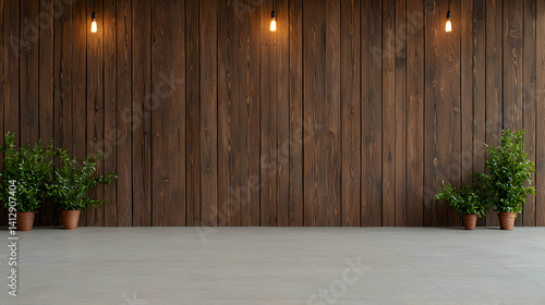 Obraz na płótnie Empty Room With Wooden Wall And Plants w salonie