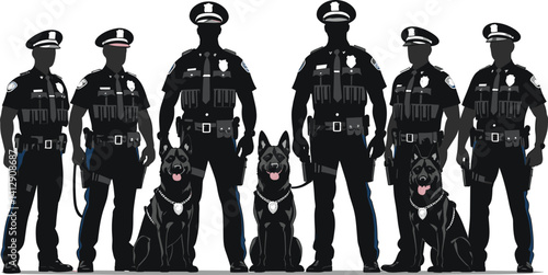 Police Officers In Uniform With K9 Unit Group Law Enforcement Illustration