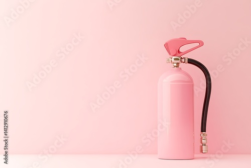Pink Fire Extinguisher with Gold Fittings on Pale Pink Background, Studio Shot