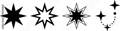 Vector Set Of Starburst And Sparkle Shapes In Black And White For Graphic Design