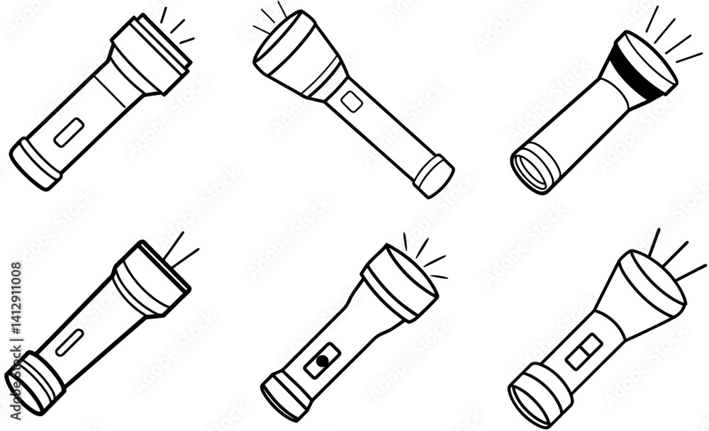 Fototapeta premium Simple Black and White Flashlight Icons Set