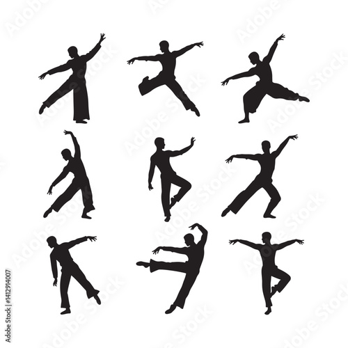 vector silhouettes of people dancing playing sports and posing in various action positions