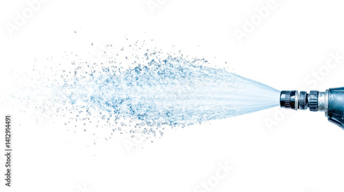 Water spraying from garden hose nozzle creating refreshing mist