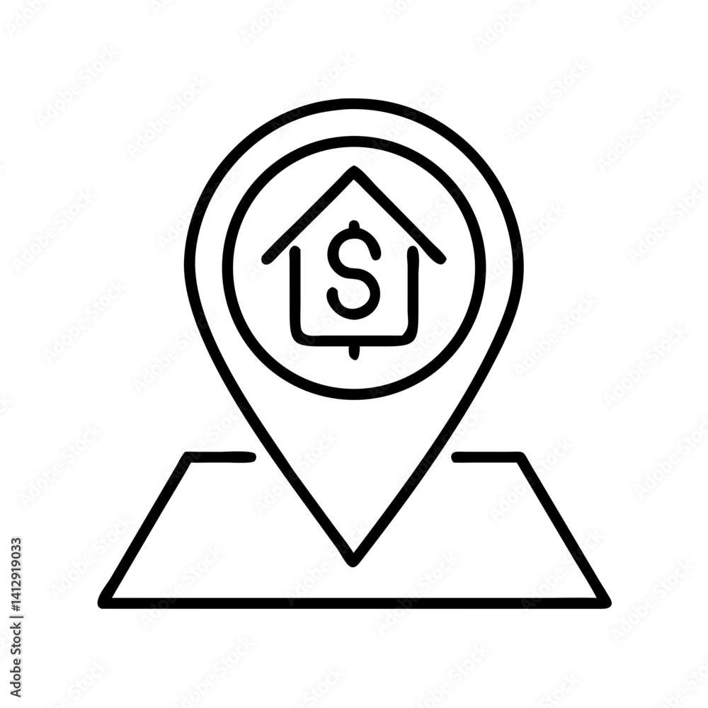 Real estate location pin with dollar symbol in black outline style Real estate location pin with dollar symbol in black outline style