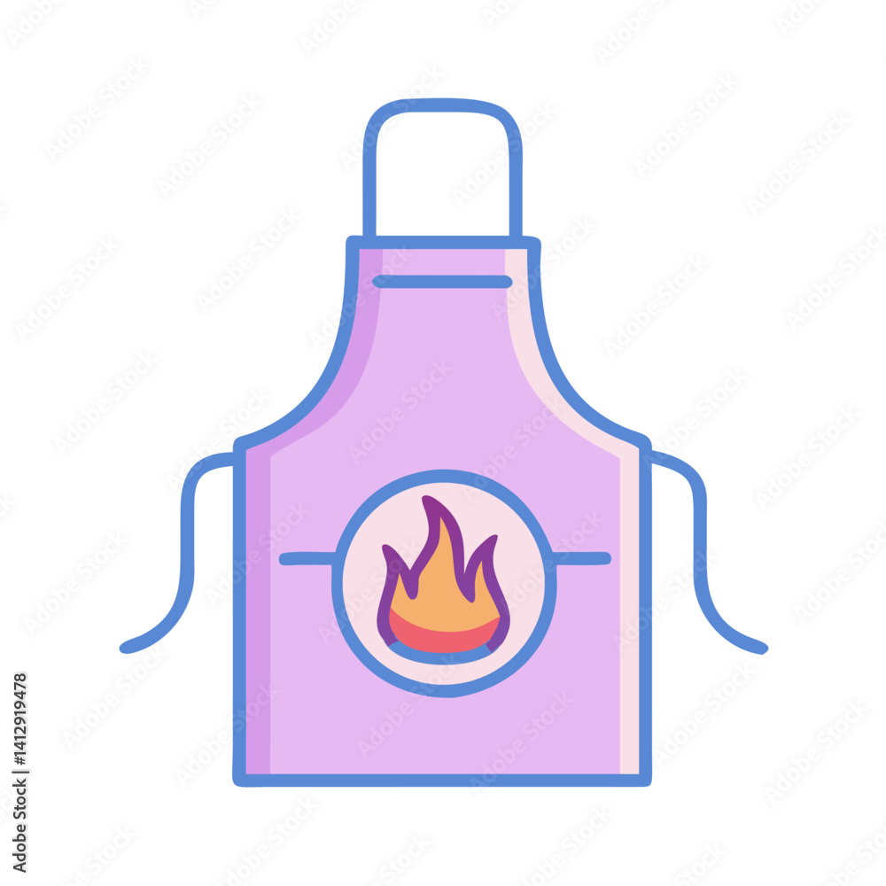 Pink apron with fire emblem in cartoon flat vector style Pink apron with fire emblem in cartoon flat vector style
