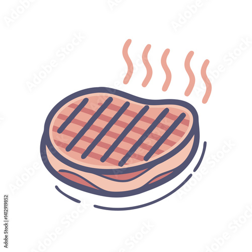 Grilled steak with smoke cartoon illustration