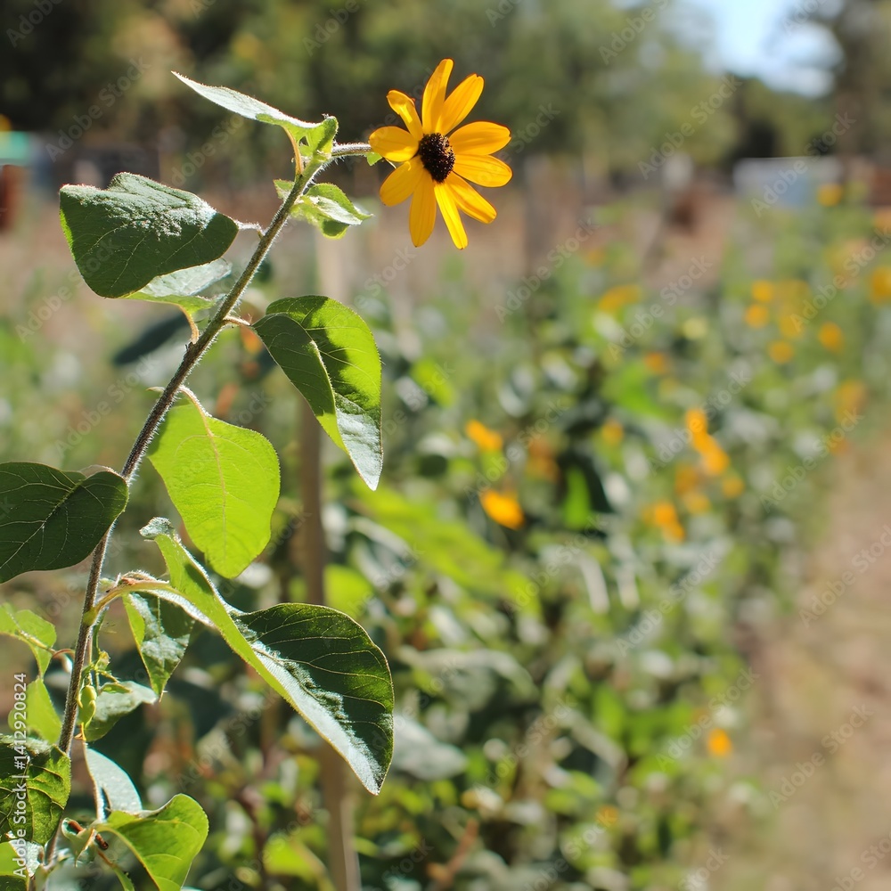 Single Yellow Sunflower in a Field of Blooms Single Yellow Sunflower in a Field of Blooms