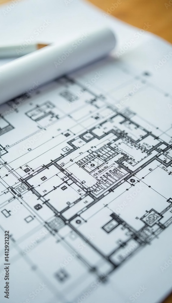 Fototapeta premium Close-up of architectural drawings and technical plans, construction, architectural
