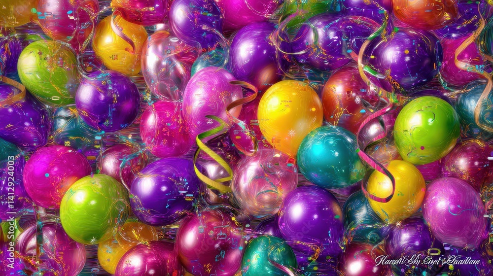 Vibrant Colorful Balloons with Bubbles for Party Celebrations