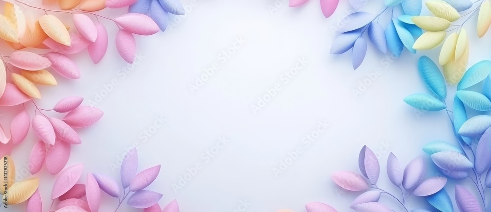 A nature-themed concept with minimalistic elements, showcasing a top-down view of a pastel background adorned with tree leaves, ideal for images requiring copy space A nature-themed concept with minimalistic elements, showcasing a top-down view of a pastel background adorned with tree leaves, ideal for images requiring copy space