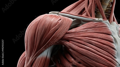 Closeup anatomical illustration of human shoulder muscles