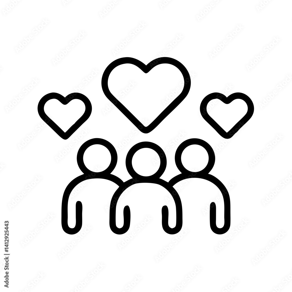 Three people expressing love with hearts in a simple design Three people expressing love with hearts in a simple design