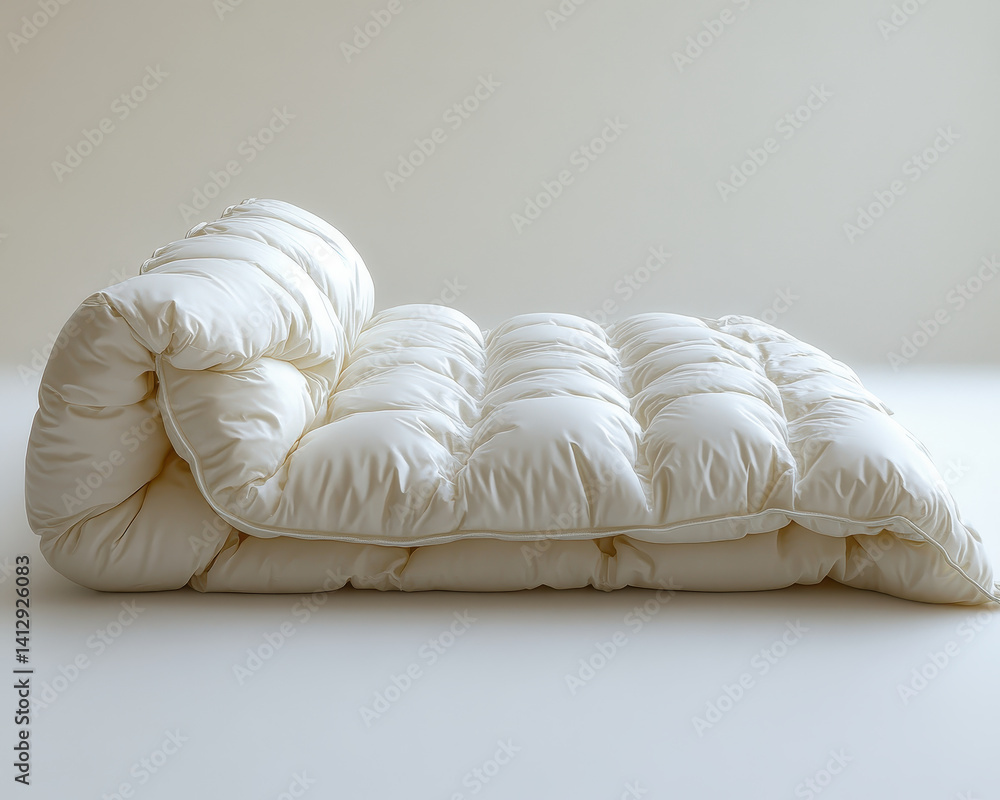 Eiderdown Blanket on White Background Cushioned Down Quilt Cozy Bedding Eiderdown Blanket on White Background Cushioned Down Quilt Cozy Bedding
